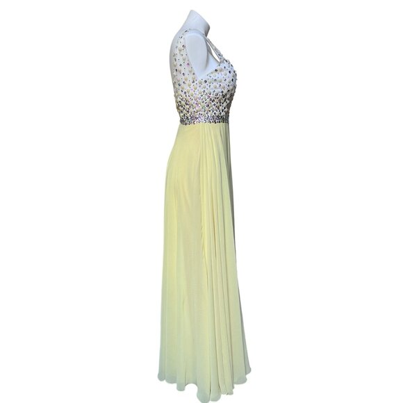 Repro 50s Embellished Corset Chiffon Maxi Fit + Flare Dress Formal Gown Small - Picture 4 of 11